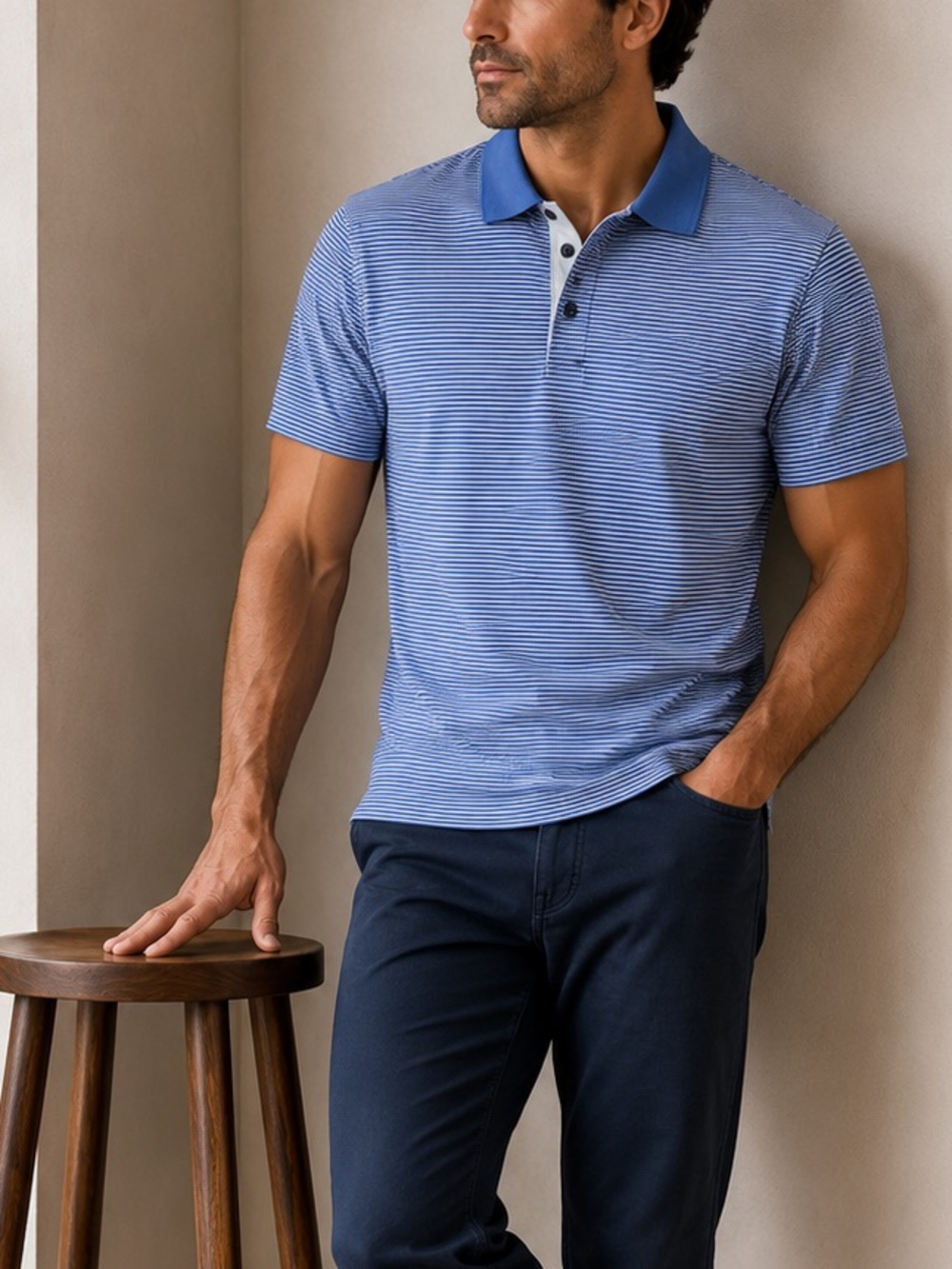 Tasso Elba Men’s Striped Polo Shirt XL Blue Short Sleeve Casual Golf Classic Fit